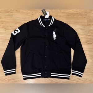 Polo Ralph Lauren Men’s Big Pony Fleece Varsity Baseball Jacket Black NWT S - XL